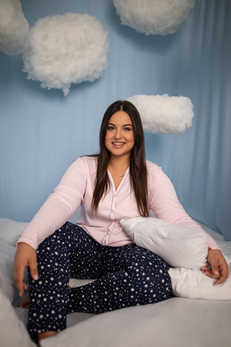 Libra Női pizsama hosszú ujjú és nadrágos olasz divat - rózsaszín/print