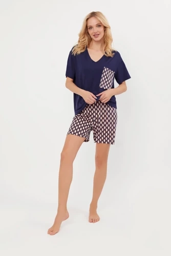 Milda Női rövid ujjú pizsama, rövid nadrág Olasz divat - tengerészkék