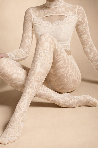 Knittex Chantilly 30 den női harisnyanadrág – csipke hatású mintával ecru