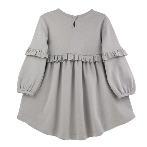 141971 Nicol hosszú ujjú ruha - szürke, pamut, fodrokkal