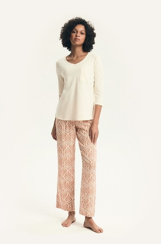 Női pizsama 43671 Denise 3/4 Henderson - pamut, viszkóz, mintás nadrág, kivágott nyakkivágás, kagylós nyakkivágás