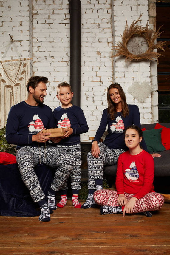 Arktyka Női pizsama hosszú ujjú, hosszú nadrágos olasz divat - tengerészkék/nyomatos