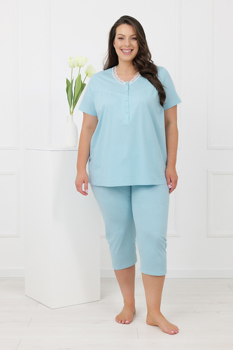 Hemaria Italian Fashion női pamut 3/4-es plus size pizsama türkiz