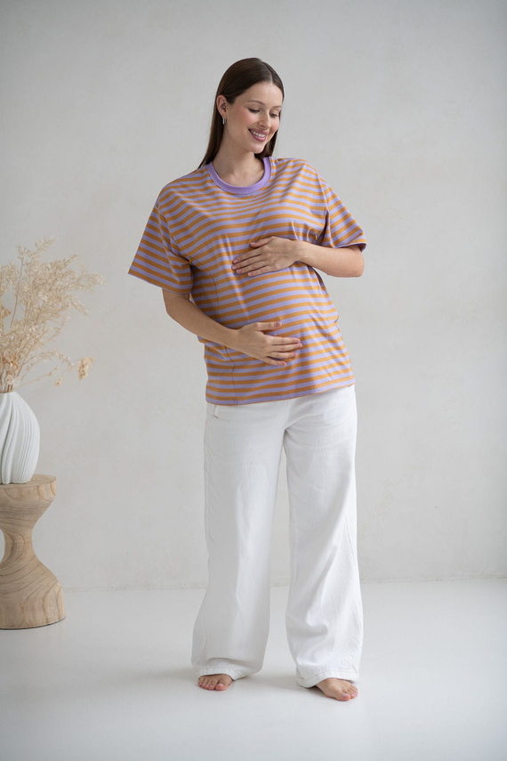 Mamahood Terhesség és szoptatás póló Milk&Love méz és lila csíkos - kényelmes és elegáns