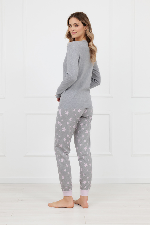 Sara Ladies' Italian Fashion szürke pamut pizsama, hosszú ujjú és hosszú nadrág