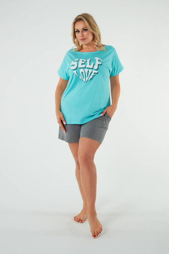 Selfie Női rövid ujjú pizsama, rövidnadrág Italian Fashion - türkiz/melange