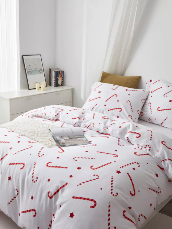 Candycanes karácsonyi pamut szatén ágynemű Spod Igły i Nitki fehér piros candycanes - elegáns és puha