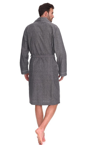 2532 Zeus Férfi fürdőköpeny L&L szürke - hosszú, pamut, melange, klasszikus, klasszikus