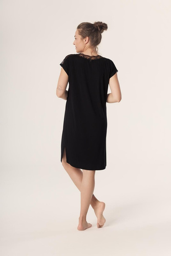 Hálóing Petra KB59 Mefemi Nipplex fekete - viszkóz, csipke, rövid ujjú, térd előtt, rövid ujjú, térd alá érő