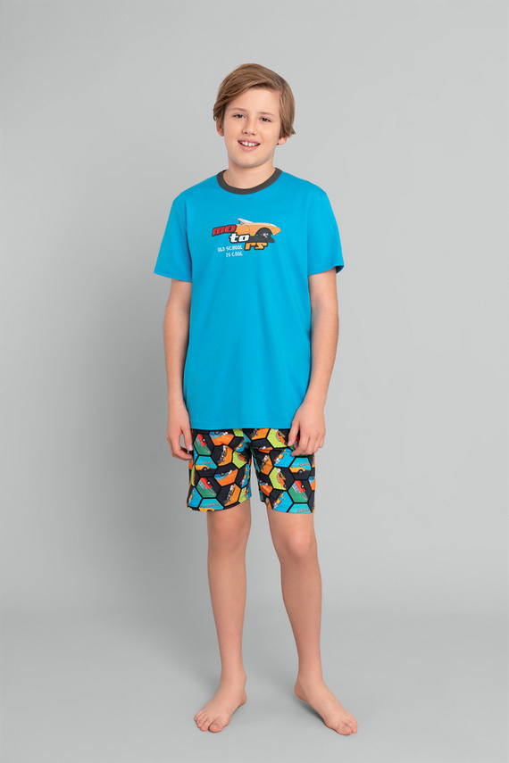 Comic rövid ujjú fiú pizsama, nadrág Italian Fashion - türkiz/print