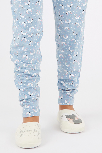 Fixy Sorbetto ecru - meleg női papucs csúszásmentes talppal és nyomtatással