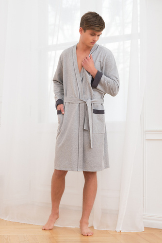 Gabriel Férfi fürdőköpeny zsebekkel Olasz divat - melange/gránát