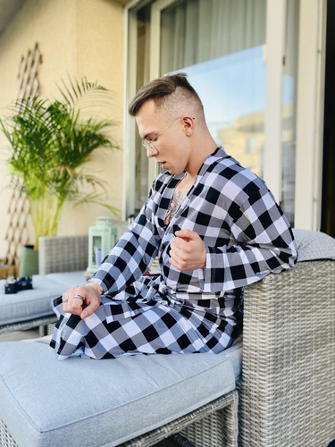 338 Crêpe férfi/női De Lafense köntös - fekete/fehér