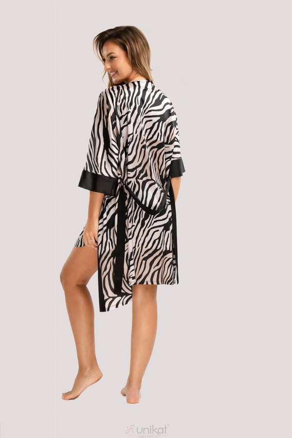 Braga szatén fürdőköpeny Unikat - zebra, elegáns, övvel