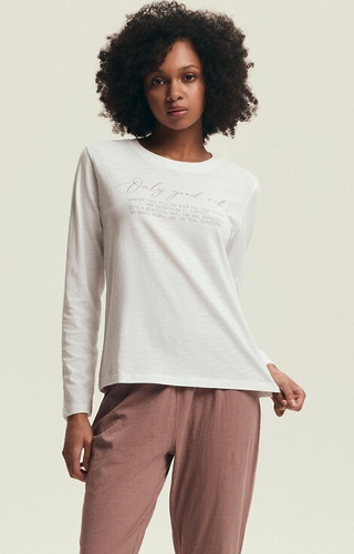 43701 Delanie Henderson női pizsama poros rózsaszín - pamut, hosszú ujjú, hosszú nadrággal