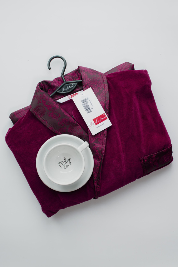 868 Noble férfi velúr fürdőköpeny De Lafense- elegáns, puha, prémium, bordó, bordó színű