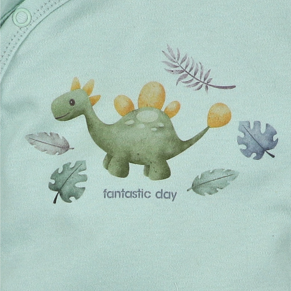 ABN-5568 Dino Explorer Nini baba pizsama menta | organikus pamut, nyomógombos záródással