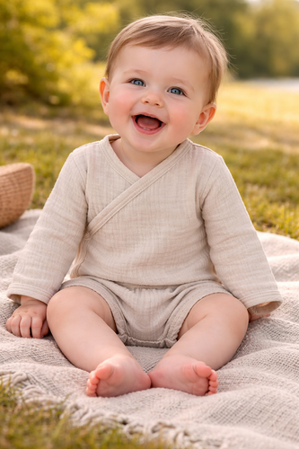 Muszlin bodysuit Just Muslin 03235BE Makoma bézs - hosszú ujjú, borítékolható, 100% pamut