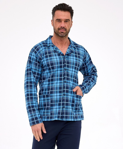 114/82 Cornette férfi pizsama | Nyitott elejű, 100% pamut, gallér és zsebek