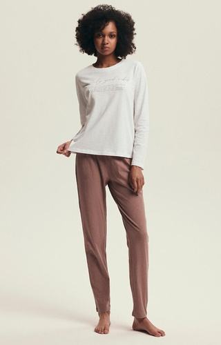 43701 Delanie Henderson női pizsama poros rózsaszín - pamut, hosszú ujjú, hosszú nadrággal