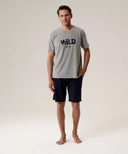 Férfi pizsama NMP-396 - szürke, tengerészkék és pamut, rövid ujjú, könnyű és kényelmes nyárra