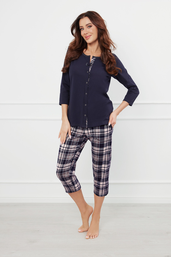 Dona Női pizsama 3/4 ujjú, 3/4 nadrág olasz divat - tengerészkék/print
