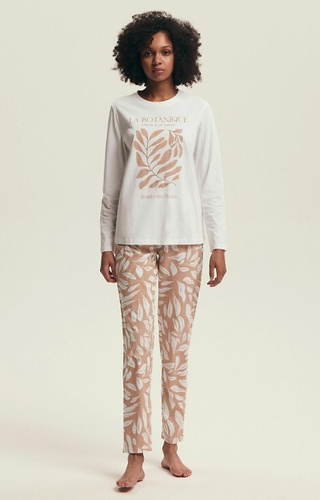 43689 Dextra Henderson krém női pizsama - pamut, botanikai mintás, krémszínű