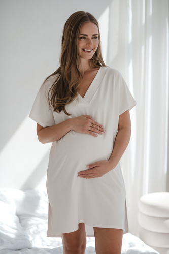 Moon Terhességi és szoptatási hálóing Milk&Love - krémszínű viszkóz, túlméretezett | lengyel minőség