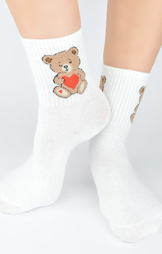 SB 150 Teddy Bear Női zokni Noviti ekrü-pamut, színes mintával