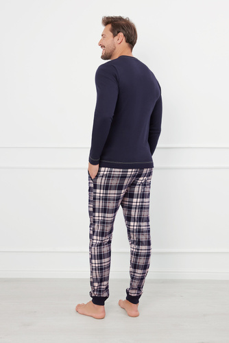 Brit Pizsama Férfi hosszú ujjú, hosszú nadrágos olasz divat - tengerészkék/print
