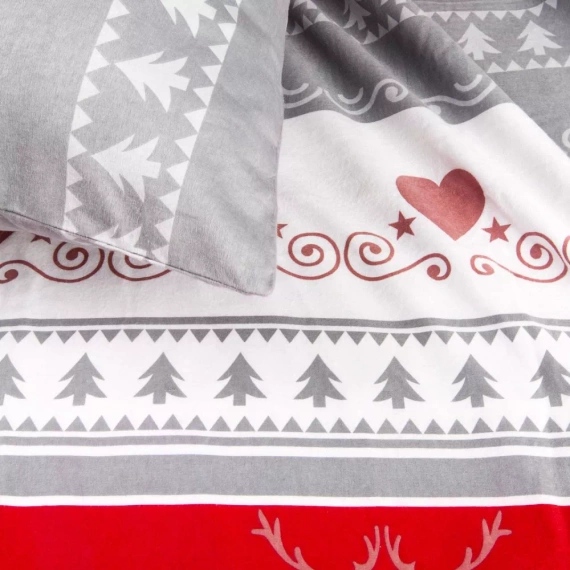 31516/1 Karácsonyi flanel ágynemű Flanelove Darymex szürke piros- készlet 100% pamut, meleg és puha