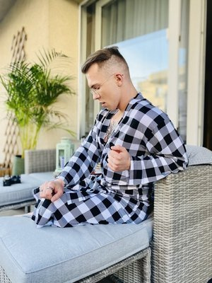 338 Crêpe férfi/női De Lafense köntös - fekete/fehér