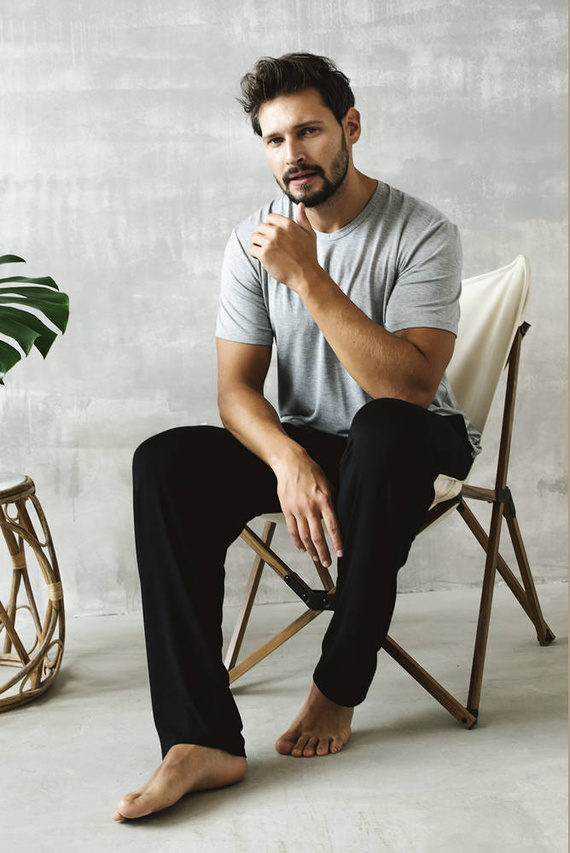 Dallas Férfi rövid ujjú pizsama, hosszú nadrág Italian Fashion- melange/fekete