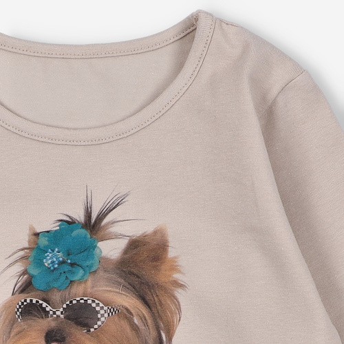 KAR-3004 Lányok hosszú ujjú blúz Lagarto Verde bézs - stílusos, pamut, lengyel gyártmányú