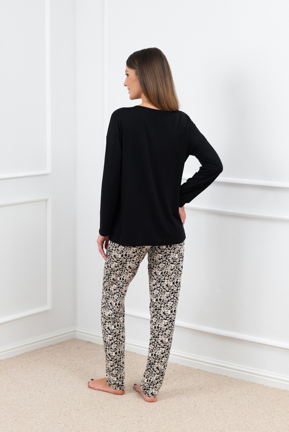 Birma Női pizsama hosszú ujjú, hosszú nadrágos olasz divat - fekete