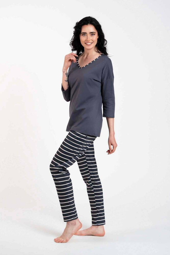 Betty Női pizsama 3/4 ujjú, hosszú nadrágos olasz divat - grafit/grafit nyomtatás