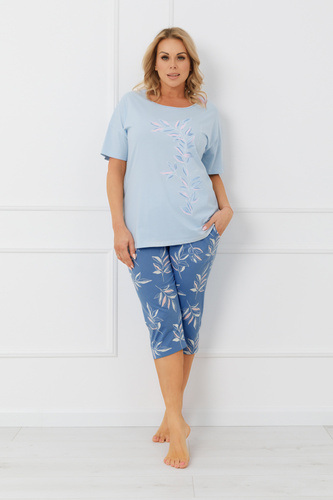 Női pizsama ERULA olasz divat pamut rövid ujjú 3/4 nadrág - kék