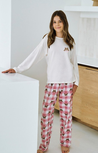 3503 Astrid Taro lány pizsama bézs - pamut, print, kockás nadrág