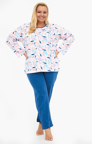 392/451 Amelia Cornette - női pamut pizsama, színes levelek, hosszú ujjú, hosszú ujjú