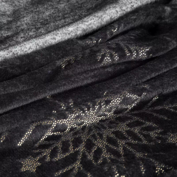 Eurofirany karácsonyi takaró fekete arany hópelyhek - puha mikroszálas ágytakaró, 240 g/m²
