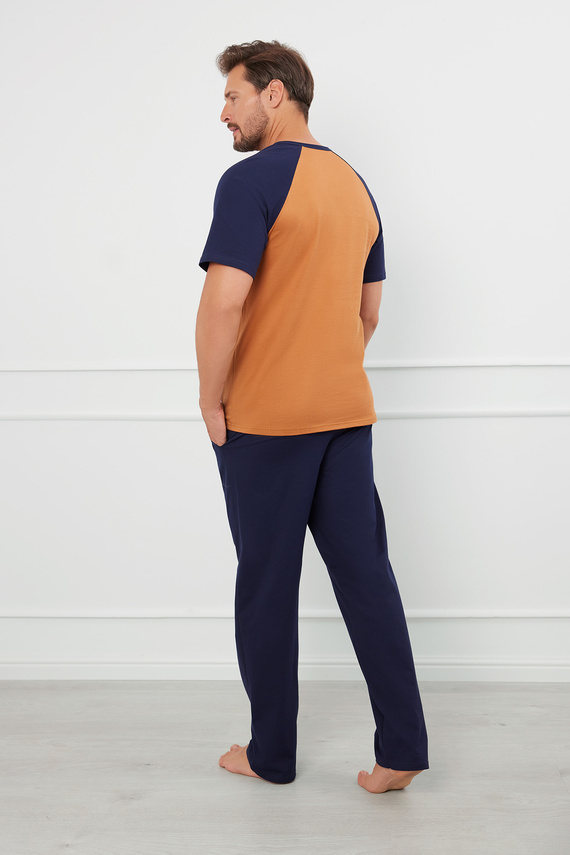 Alexander Férfi rövid ujjú pizsama, hosszú nadrág Italian Fashion - konyak/gránát