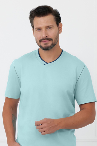 Piżama męska Devon Italian Fashion bawełniana z długimi turkusowymi spodniami