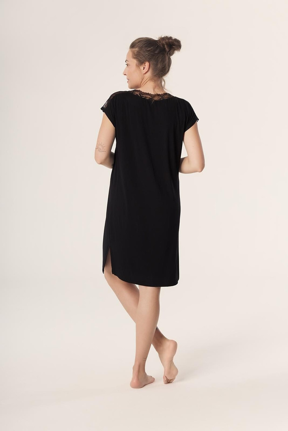 Hálóing Petra KB59 Mefemi Nipplex fekete - viszkóz, csipke, rövid ujjú, térd előtt, rövid ujjú, térd alá érő