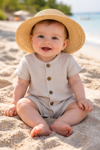 Baby Rampers Just Muslin 02235RBE Makoma bézs - muszlin 100% pamut, rövid ujjú, rövid ujjú