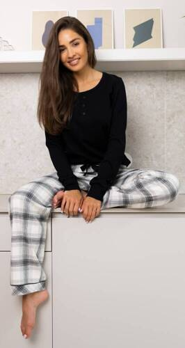 Blanche női flanel pizsama Sensis - fekete