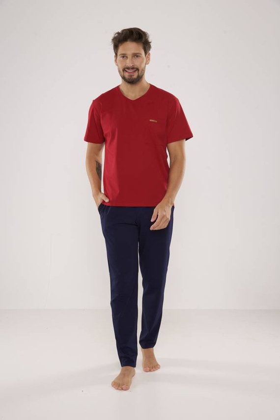 624 Kevin Forex Férfi pizsama - bordó - tengerészkék