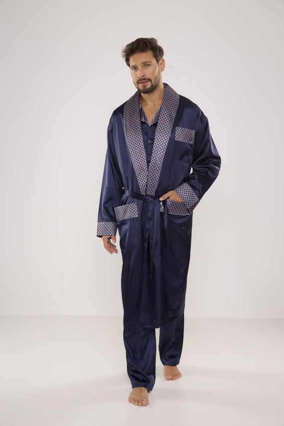 939 Férfi szatén pizsama - tengerészkék