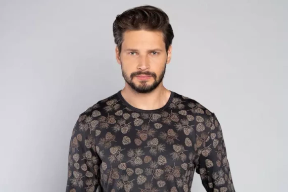 Pinus Férfi hosszú ujjú pizsama, hosszú nadrág Italian Fashion- print/graphite