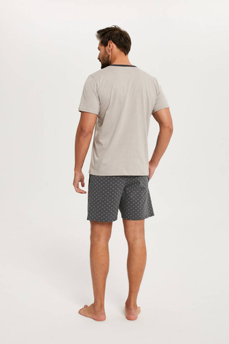 Abel Férfi rövid ujjú pizsama, rövidnadrág Olasz divat - bézs/print
