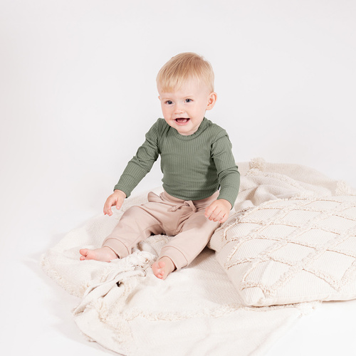 218097 Yogi Bear baba bodysuit Nicol - pamut, hosszú ujjú, khakiszínű, khaki színű